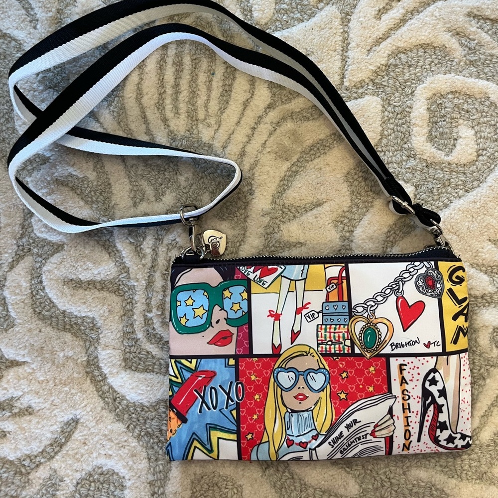 Vibrant Brighton Graphic Crossbody Bag with Black and White Strap